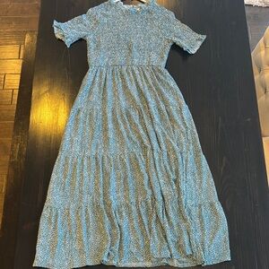 Women’s Turquoise Floral Tiered Maxi Dress